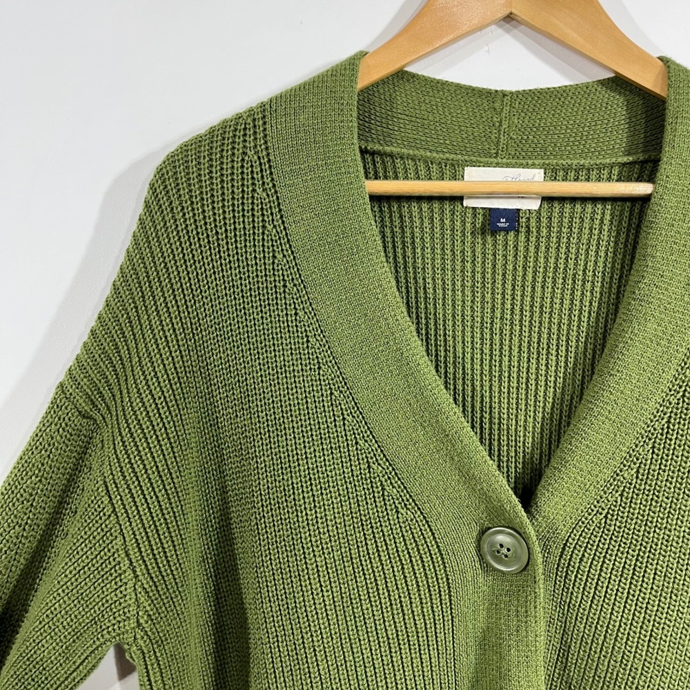 Womens Granola Fisherman 90s Grunge Olive Green Cotton Cardigan Sweater Medium - Picture 2 of 7